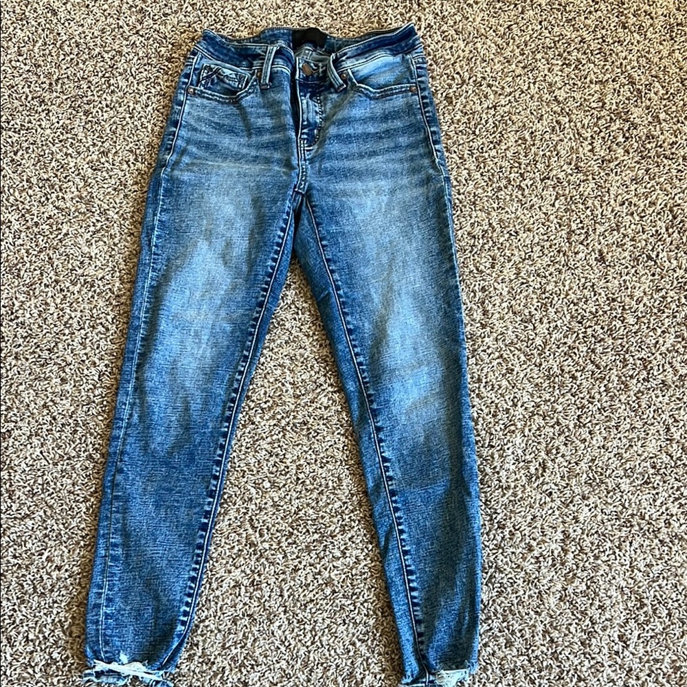 Buckle Blue Skinny Jeans with Natural Fading